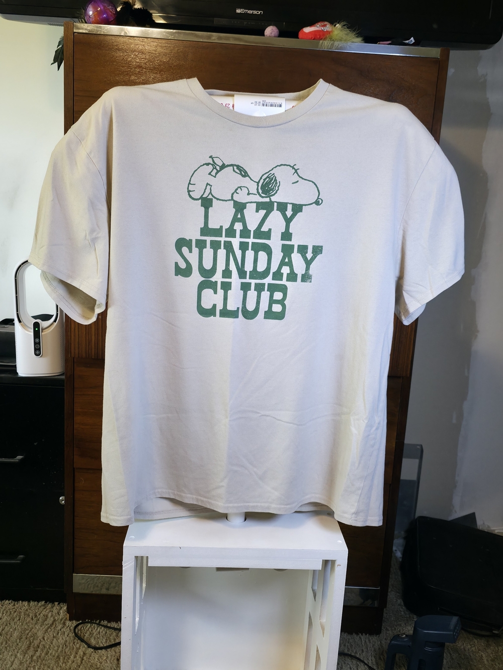 Lazy Sunday Club Women's Graphic Tee - Cream with Green Print
